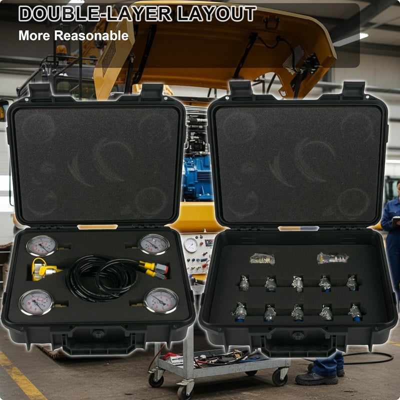 YFIXTOOL Hydraulic Pressure Test Kit w/ 4 Gauges & 12 Coupling, Excavator Pressure Gauge Testing Tester Coupling Set - Image 2